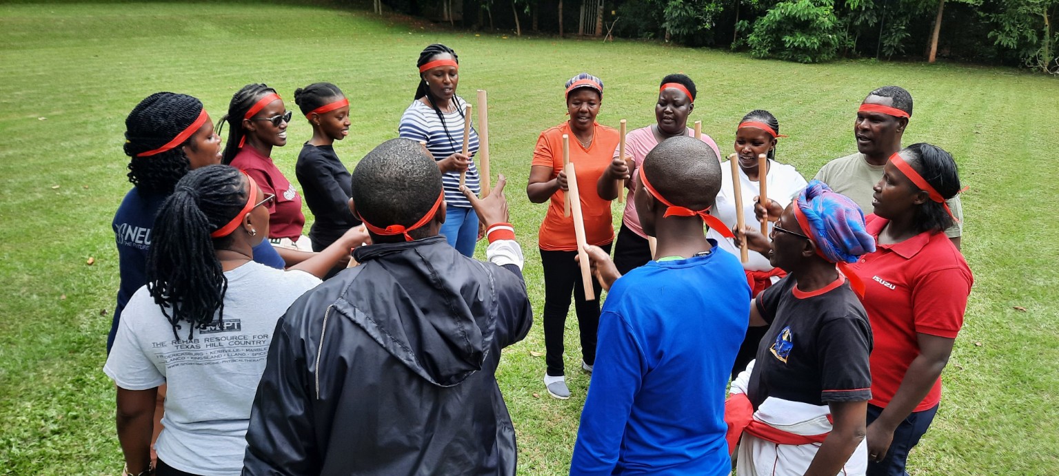 Team members taking part in a group activity