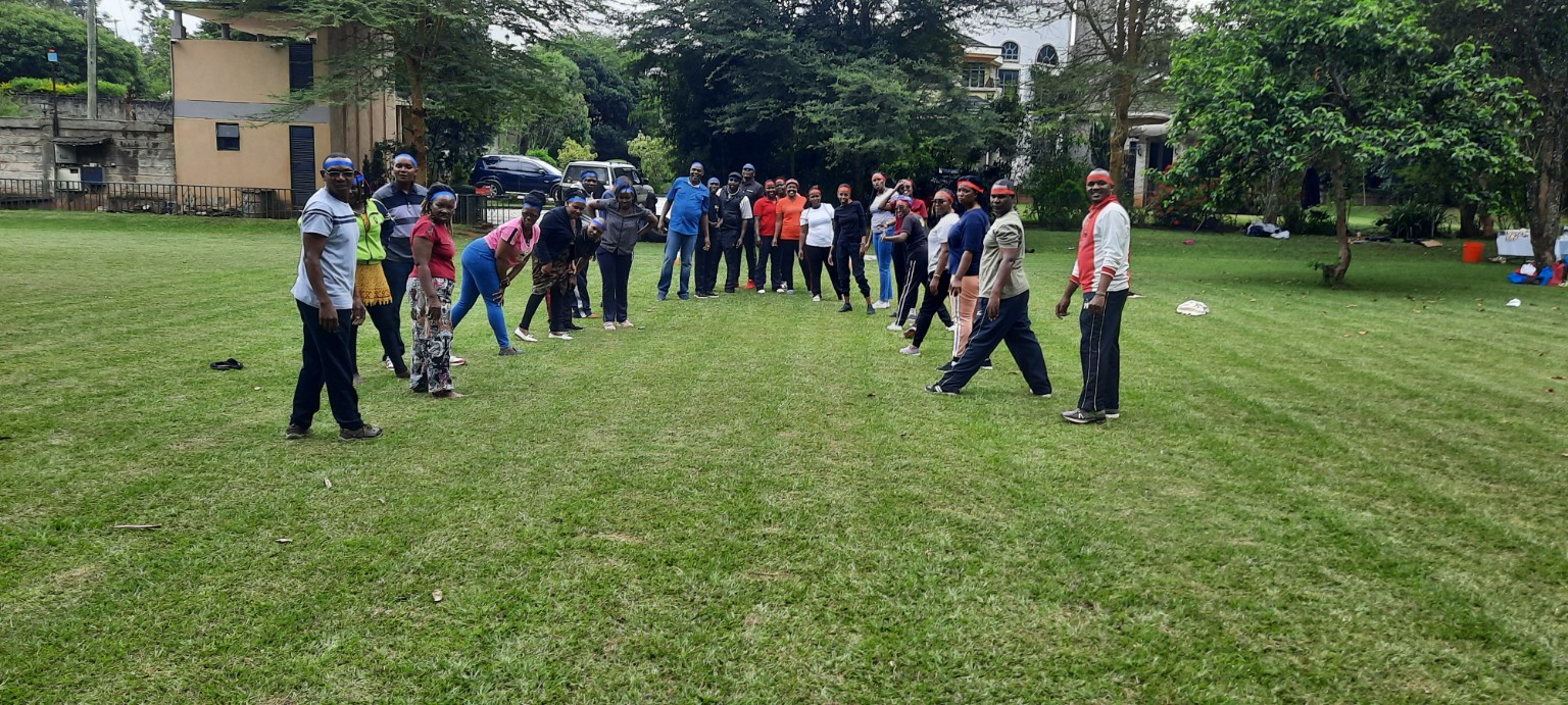 Team building participants enjoying a collaborative activity